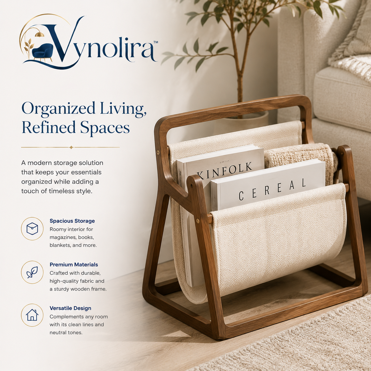 Vynolira™ EverNest Wooden Magazine & Blanket Organizer